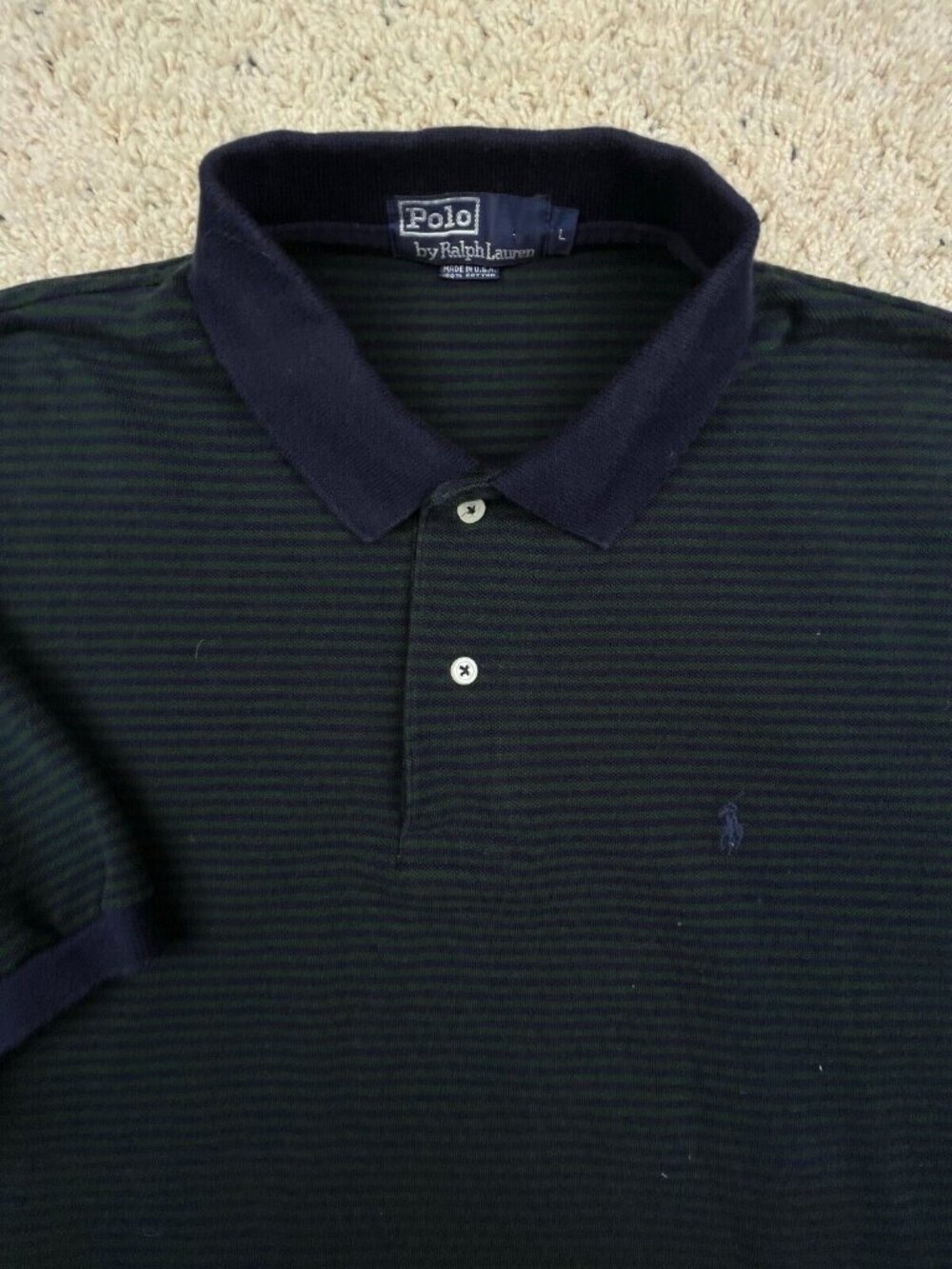 Polo Ralph Lauren Polo Shirt Mens Large Blue Green Striped Short Sleeve Preppy